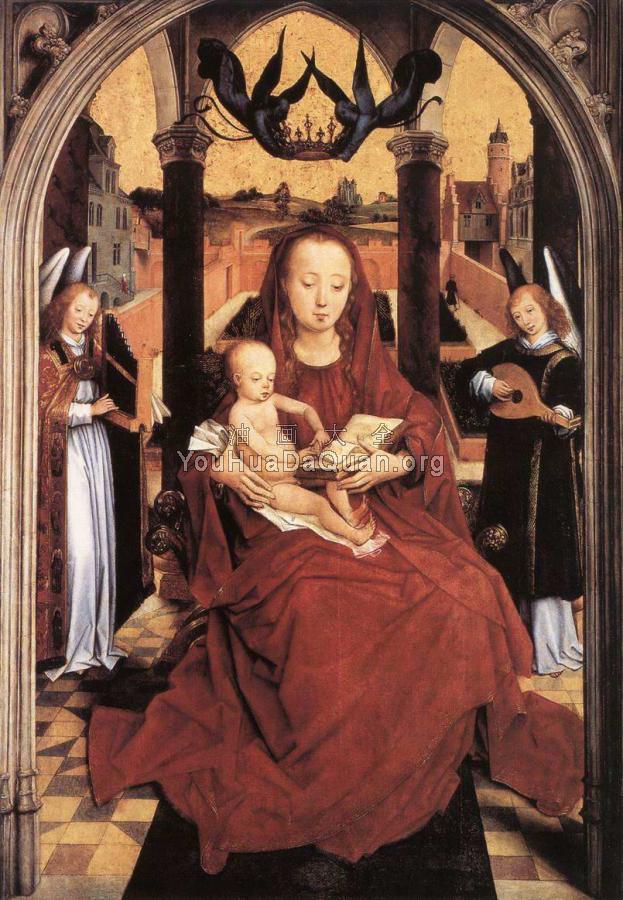 Virgin and Child Enthroned with two Musical Angels - 汉斯·梅姆林